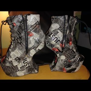 Newspaper Print Invisible Heel Shoes